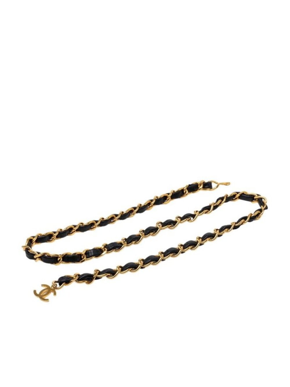 Chanel CC Logo Chain Belt Gold Black Plated Leather